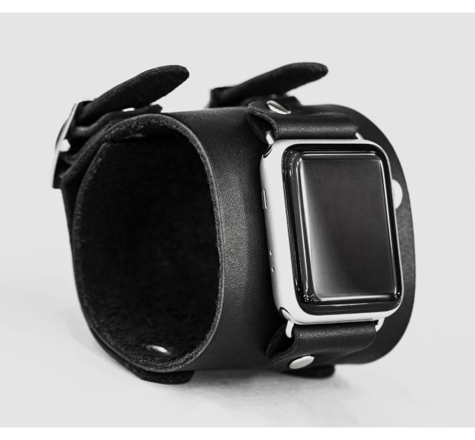 Leather cuff band compatible with Apple watch 38mm 40mm 41mm 42mm 44mm 45mm 49mm, Handmade UA code 1200