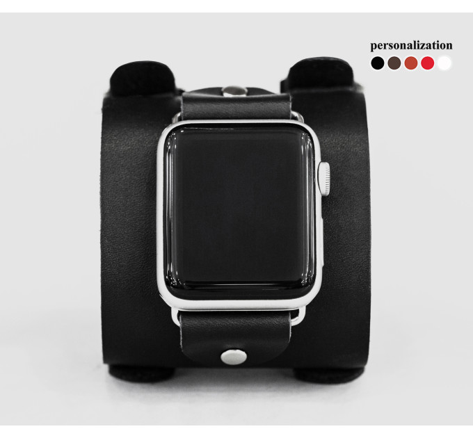 Leather cuff band compatible with Apple watch 38mm 40mm 41mm 42mm 44mm 45mm 49mm, Handmade UA code 1200