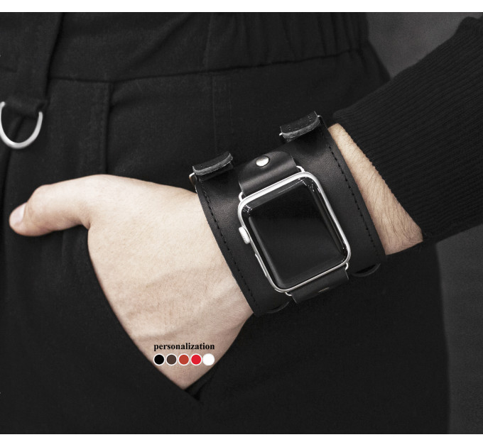 Leather cuff band compatible with Apple watch 38mm 40mm 41mm 42mm 44mm 45mm 49mm, Handmade UA code 1200st