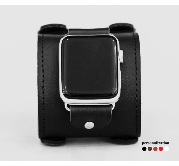 Leather cuff band compatible with Apple watch 38mm 40mm 41mm 42mm 44mm 45mm 49mm, Handmade UA code 1200st