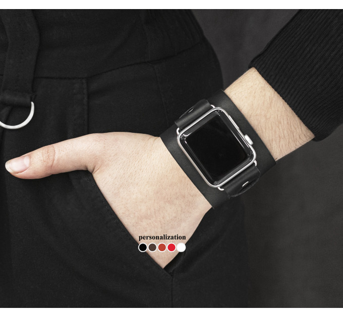 Leather cuff band compatible with Apple watch 38mm 40mm 41mm 42mm 44mm 45mm 49mm, Handmade UA code 1230