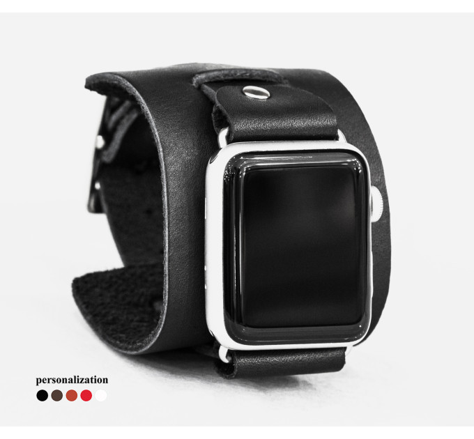 Leather cuff band compatible with Apple watch 38mm 40mm 41mm 42mm 44mm 45mm 49mm, Handmade UA code 1230