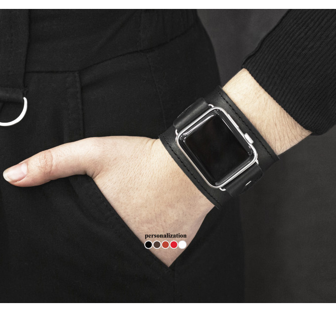 Leather cuff band compatible with Apple watch 38mm 40mm 41mm 42mm 44mm 45mm 49mm, Handmade UA code 1230st