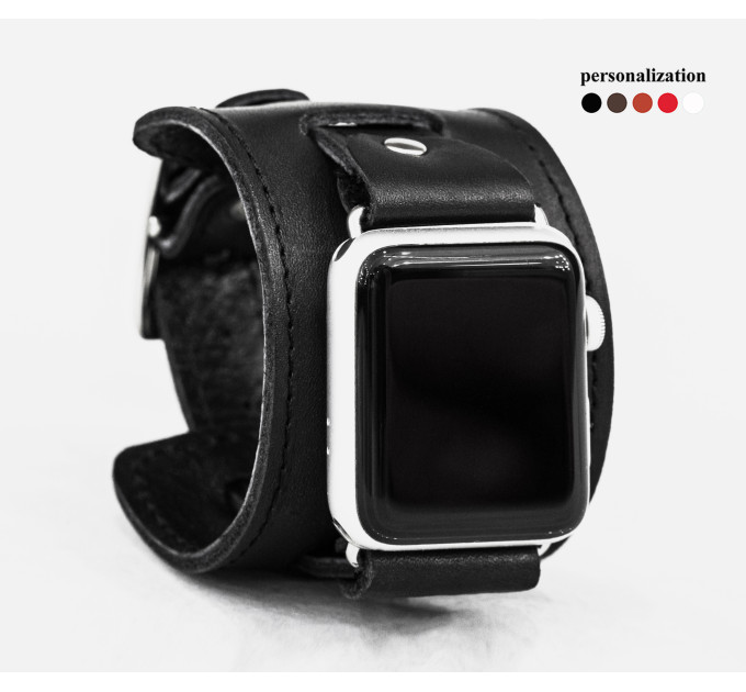 Leather cuff band compatible with Apple watch 38mm 40mm 41mm 42mm 44mm 45mm 49mm, Handmade UA code 1230st