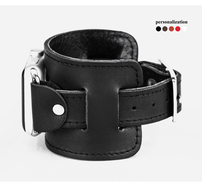 Leather cuff band compatible with Apple watch 38mm 40mm 41mm 42mm 44mm 45mm 49mm, Handmade UA code 1230st