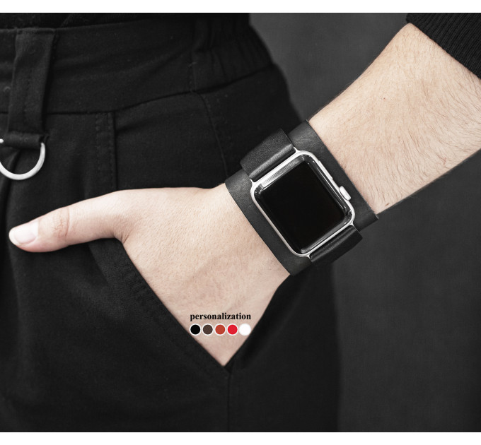Leather cuff band compatible with Apple watch 38mm 40mm 41mm 42mm 44mm 45mm 49mm, Handmade UA code 1235