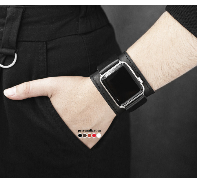 Leather cuff band compatible with Apple watch 38mm 40mm 41mm 42mm 44mm 45mm 49mm, Handmade UA code 1235st