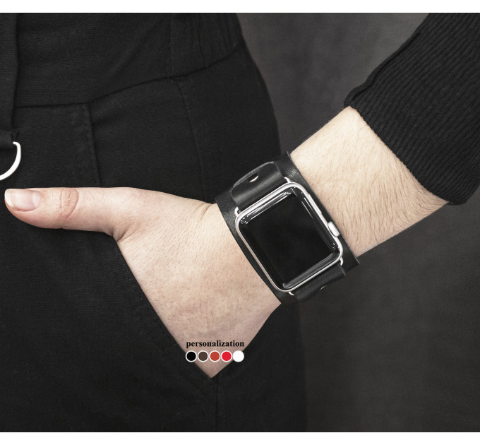 Leather cuff band compatible with Apple watch 38mm 40mm 41mm 42mm 44mm 45mm 49mm, Handmade UA code 1240