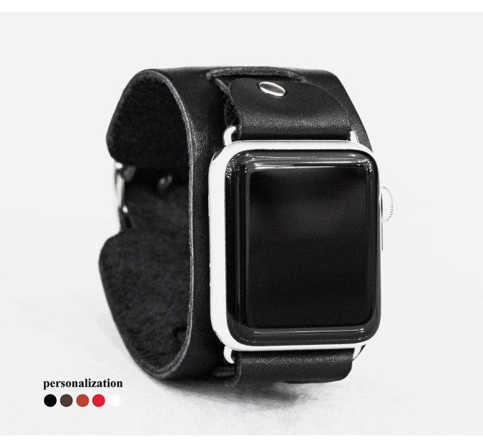 Leather cuff band compatible with Apple watch 38mm 40mm 41mm 42mm 44mm 45mm 49mm, Handmade UA code 1240