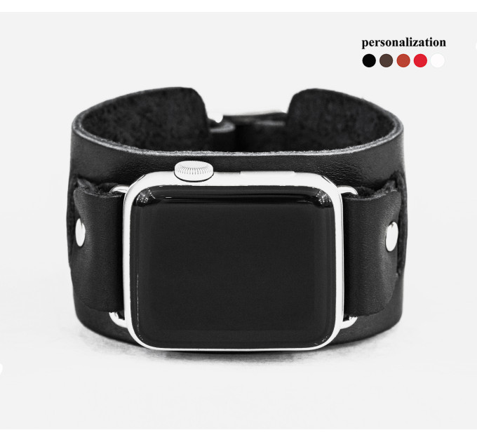Leather cuff band compatible with Apple watch 38mm 40mm 41mm 42mm 44mm 45mm 49mm, Handmade UA code 1240