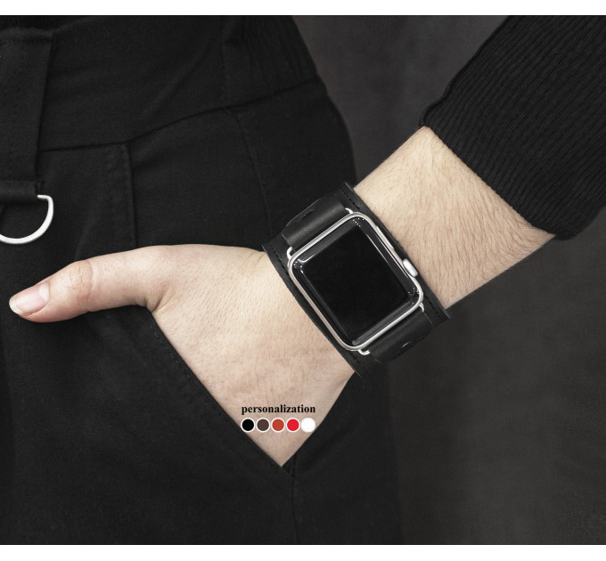 Leather cuff band compatible with Apple watch 38mm 40mm 41mm 42mm 44mm 45mm 49mm, Handmade UA code 1240st
