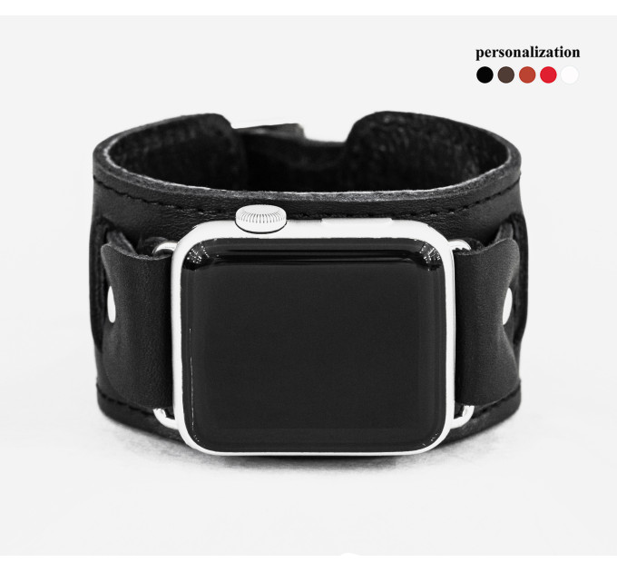 Leather cuff band compatible with Apple watch 38mm 40mm 41mm 42mm 44mm 45mm 49mm, Handmade UA code 1240st