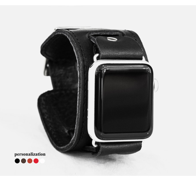 Leather cuff band compatible with Apple watch 38mm 40mm 41mm 42mm 44mm 45mm 49mm, Handmade UA code 1240st