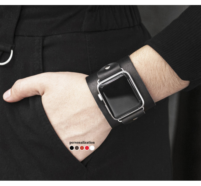 Leather cuff band compatible with Apple watch 38mm 40mm 41mm 42mm 44mm 45mm 49mm, Handmade UA code 1310