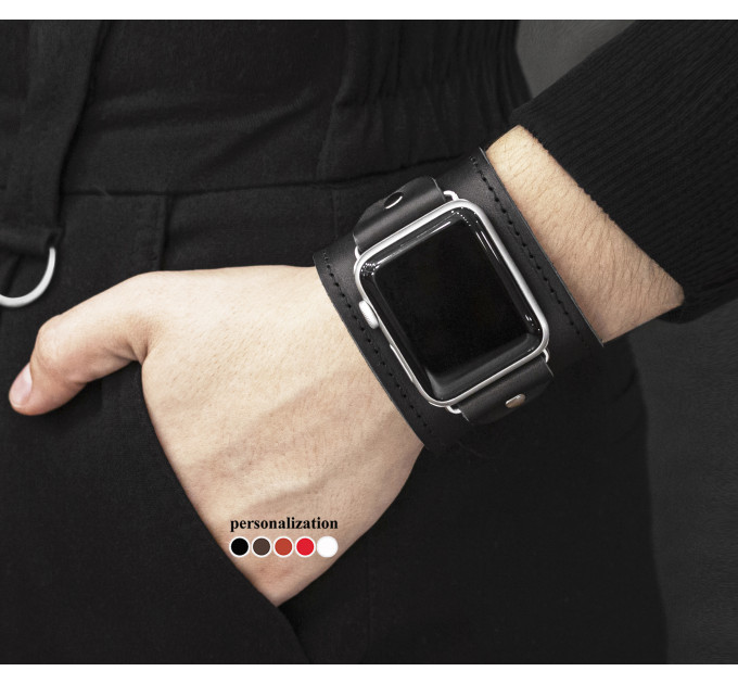 Leather cuff band compatible with Apple watch 38mm 40mm 41mm 42mm 44mm 45mm 49mm, Handmade UA code 1310st