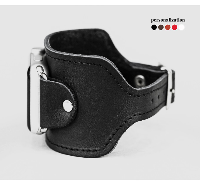 Leather cuff band compatible with Apple watch 38mm 40mm 41mm 42mm 44mm 45mm 49mm, Handmade UA code 1310st