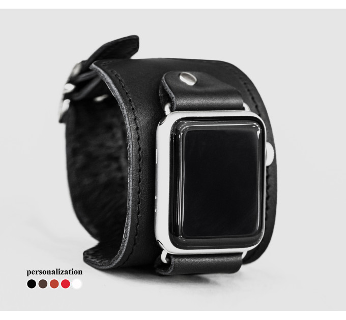 Leather cuff band compatible with Apple watch 38mm 40mm 41mm 42mm 44mm 45mm 49mm, Handmade UA code 1310st