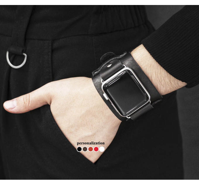 Leather cuff band compatible with Apple watch 38mm 40mm 41mm 42mm 44mm 45mm 49mm, Handmade UA code 1330