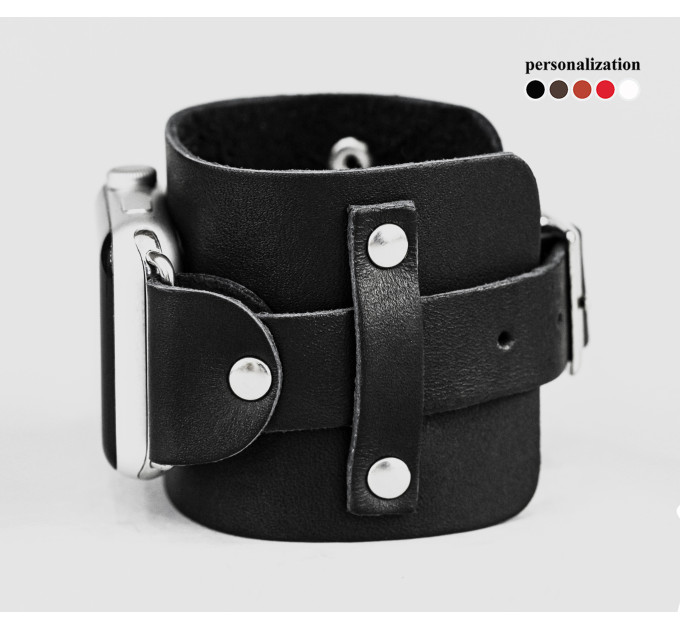Leather cuff band compatible with Apple watch 38mm 40mm 41mm 42mm 44mm 45mm 49mm, Handmade UA code 1330