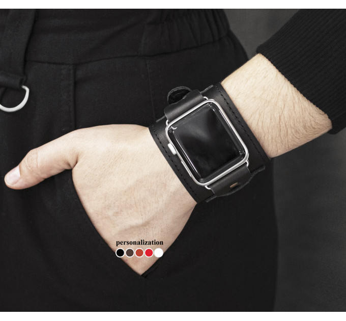 Leather cuff band compatible with Apple watch 38mm 40mm 41mm 42mm 44mm 45mm 49mm, Handmade UA code 1330st