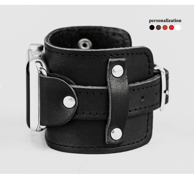 Leather cuff band compatible with Apple watch 38mm 40mm 41mm 42mm 44mm 45mm 49mm, Handmade UA code 1330st