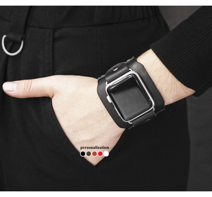 Leather cuff band compatible with Apple watch 38mm 40mm 41mm 42mm 44mm 45mm 49mm, Handmade UA code 1335