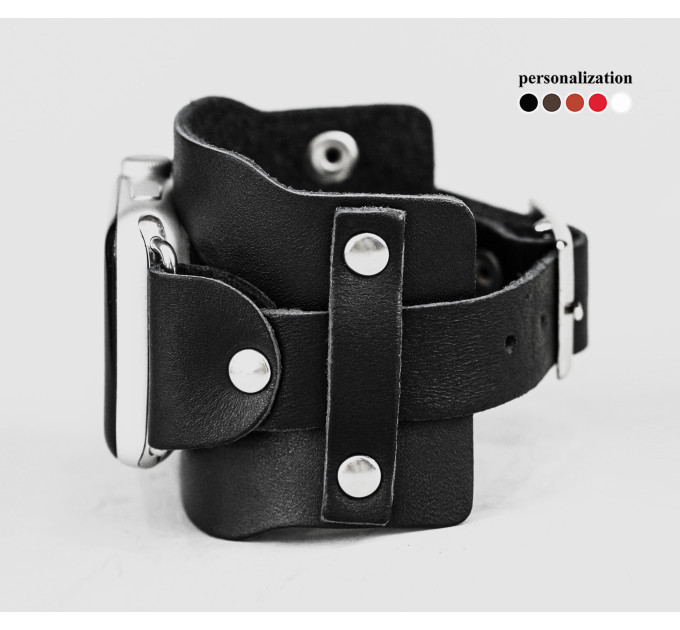 Leather cuff band compatible with Apple watch 38mm 40mm 41mm 42mm 44mm 45mm 49mm, Handmade UA code 1335
