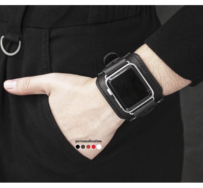 Leather cuff band compatible with Apple watch 38mm 40mm 41mm 42mm 44mm 45mm 49mm, Handmade UA code 1335st