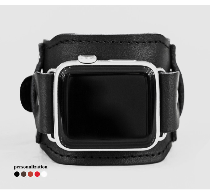 Leather cuff band compatible with Apple watch 38mm 40mm 41mm 42mm 44mm 45mm 49mm, Handmade UA code 1335st