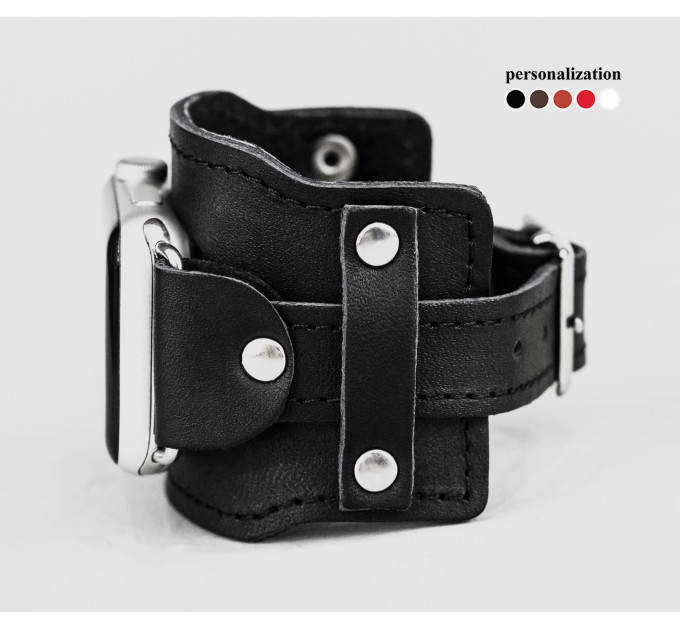 Leather cuff band compatible with Apple watch 38mm 40mm 41mm 42mm 44mm 45mm 49mm, Handmade UA code 1335st