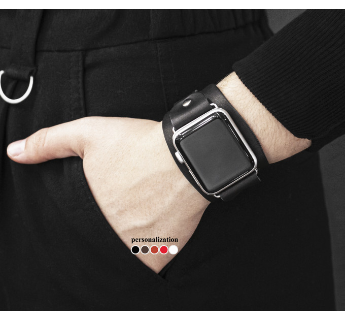 Leather cuff band compatible with Apple watch 38mm 40mm 41mm 42mm 44mm 45mm 49mm, Handmade UA code 1357