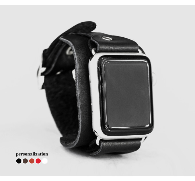 Leather cuff band compatible with Apple watch 38mm 40mm 41mm 42mm 44mm 45mm 49mm, Handmade UA code 1357