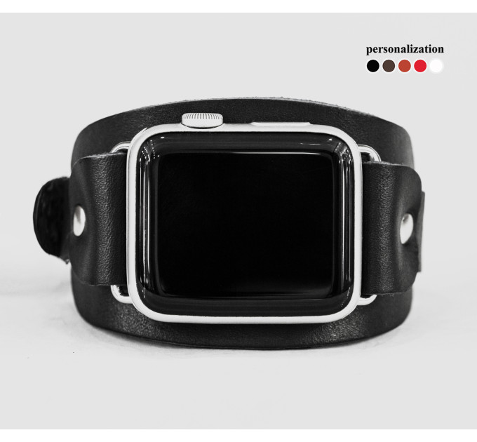 Leather cuff band compatible with Apple watch 38mm 40mm 41mm 42mm 44mm 45mm 49mm, Handmade UA code 1357