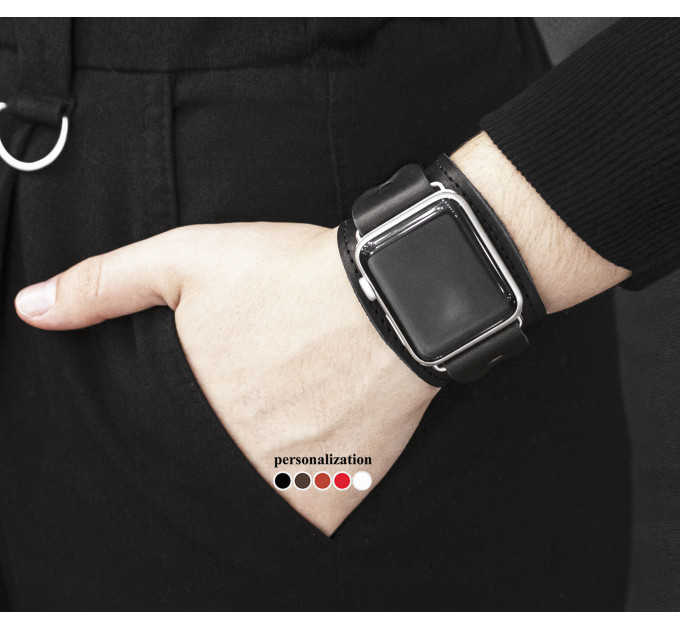 Leather cuff band compatible with Apple watch 38mm 40mm 41mm 42mm 44mm 45mm 49mm, Handmade UA code 1357st