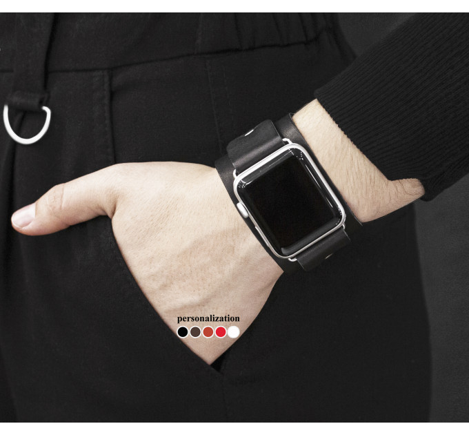 Leather cuff band compatible with Apple watch 38mm 40mm 41mm 42mm 44mm 45mm 49mm, Handmade UA code 1362