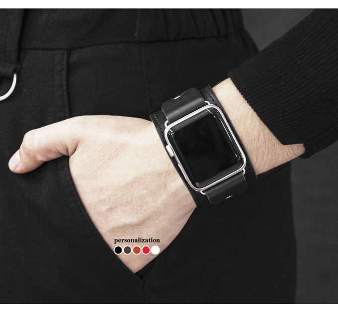 Leather cuff band compatible with Apple watch 38mm 40mm 41mm 42mm 44mm 45mm 49mm, Handmade UA code 1362st