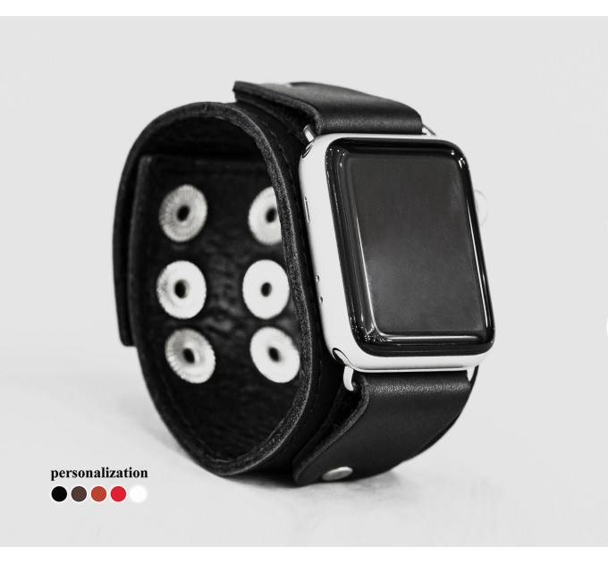 Leather cuff band compatible with Apple watch 38mm 40mm 41mm 42mm 44mm 45mm 49mm, Handmade UA code 1362st