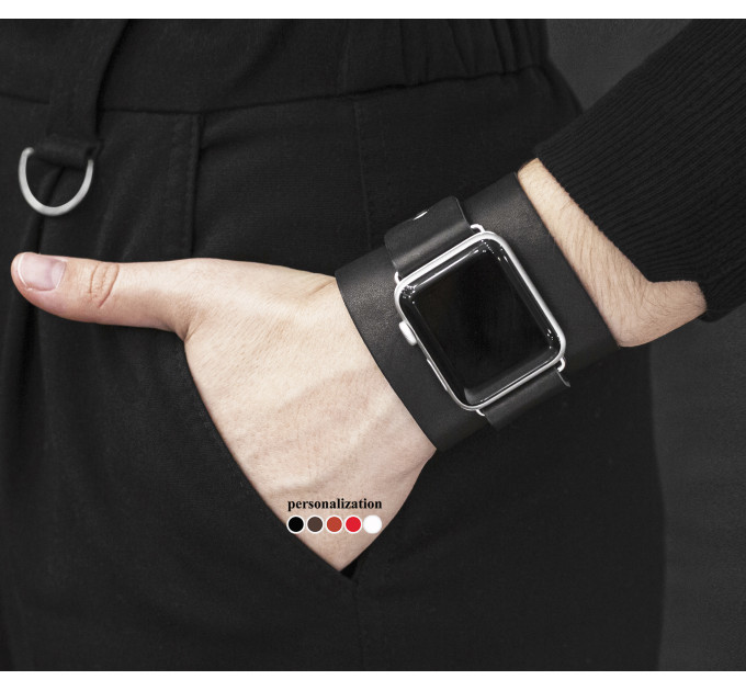 wide Leather cuff band compatible with Apple watch 38mm 40mm 41mm 42mm 44mm 45mm 49mm, Handmade UA code 1363