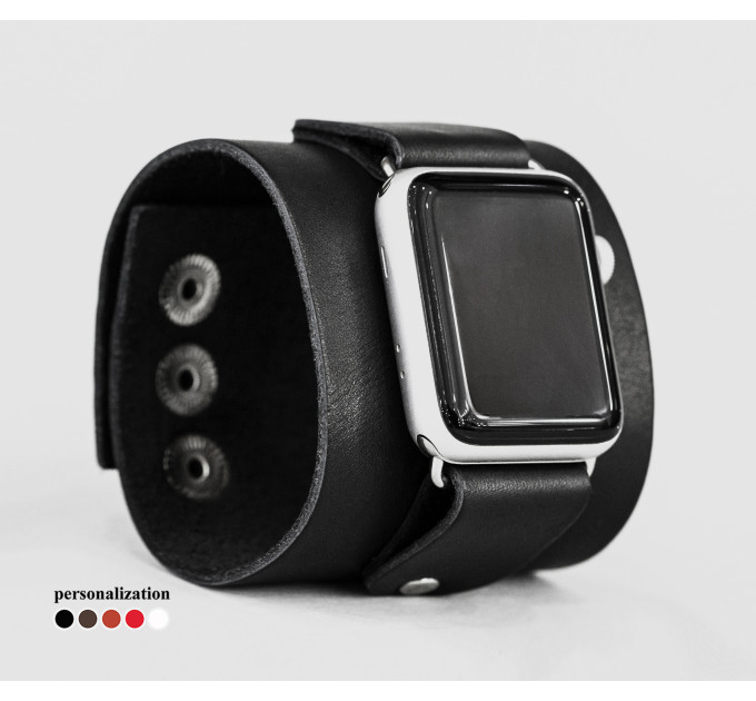 wide Leather cuff band compatible with Apple watch 38mm 40mm 41mm 42mm 44mm 45mm 49mm, Handmade UA code 1363