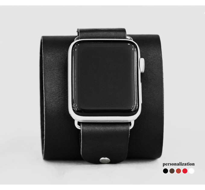 wide Leather cuff band compatible with Apple watch 38mm 40mm 41mm 42mm 44mm 45mm 49mm, Handmade UA code 1363