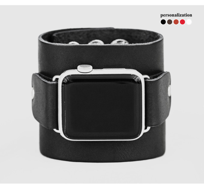 wide Leather cuff band compatible with Apple watch 38mm 40mm 41mm 42mm 44mm 45mm 49mm, Handmade UA code 1363