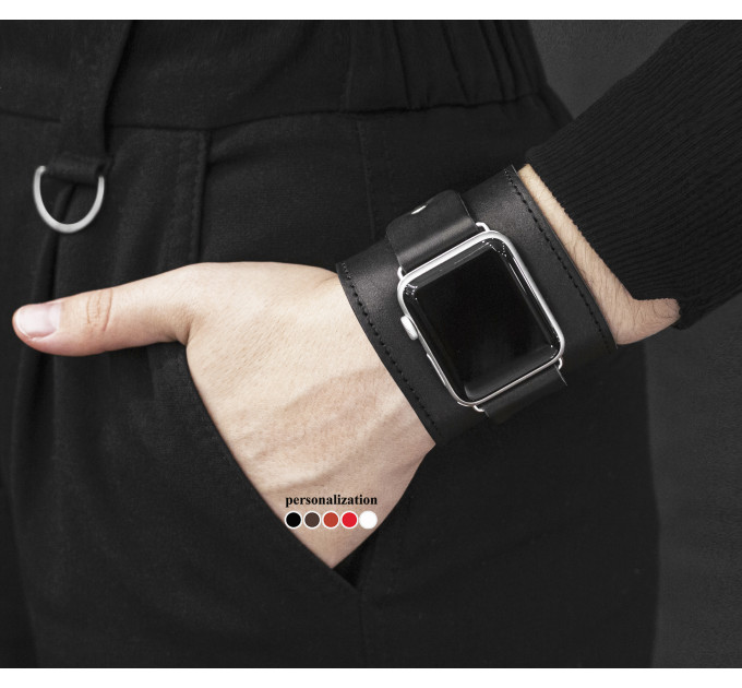 wide Leather cuff band compatible with Apple watch 38mm 40mm 41mm 42mm 44mm 45mm 49mm, Handmade UA code 1363st