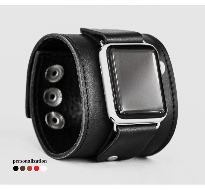 wide Leather cuff band compatible with Apple watch 38mm 40mm 41mm 42mm 44mm 45mm 49mm, Handmade UA code 1363st