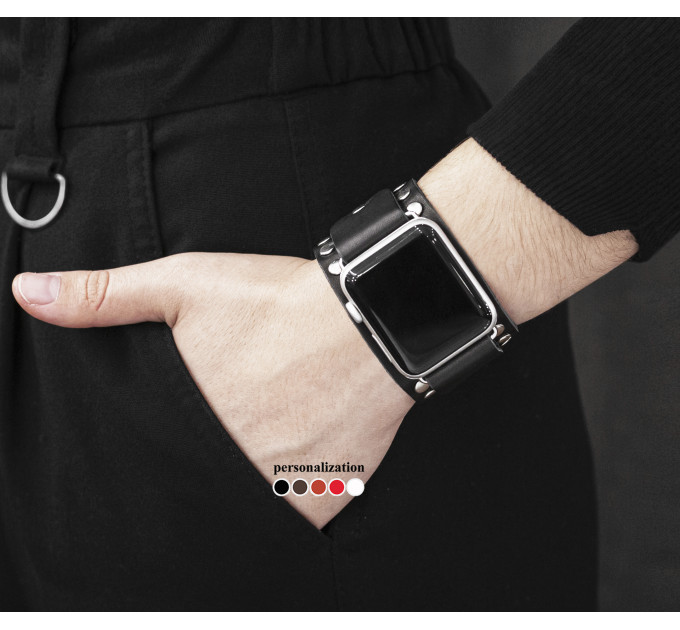 Leather cuff band compatible with Apple watch 38mm 40mm 41mm 42mm 44mm 45mm 49mm, Handmade UA code 1364