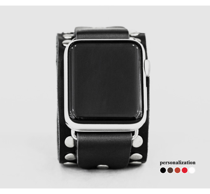 Leather cuff band compatible with Apple watch 38mm 40mm 41mm 42mm 44mm 45mm 49mm, Handmade UA code 1364