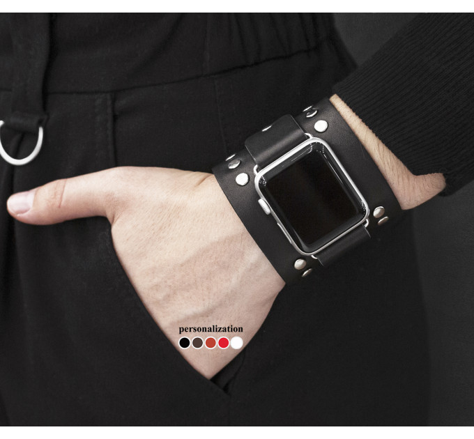 wide Leather cuff band compatible with Apple watch 38mm 40mm 41mm 42mm 44mm 45mm 49mm, Handmade UA code 1365