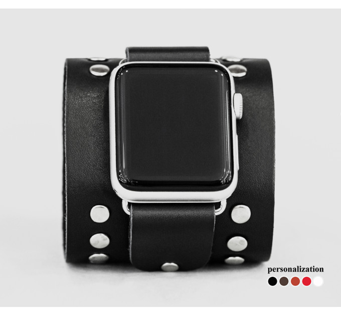 wide Leather cuff band compatible with Apple watch 38mm 40mm 41mm 42mm 44mm 45mm 49mm, Handmade UA code 1365
