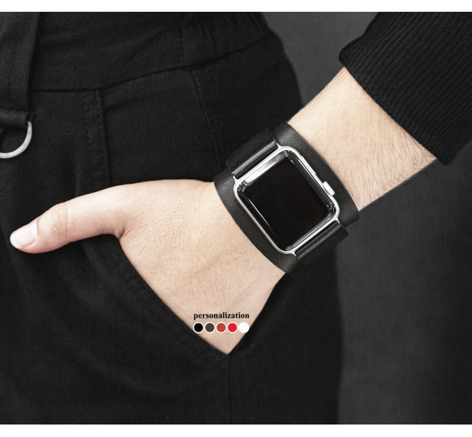 Leather cuff band compatible with Apple watch 38mm 40mm 41mm 42mm 44mm 45mm 49mm, Handmade UA code 1530