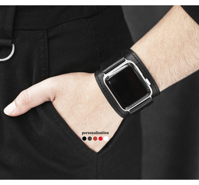 Leather cuff band compatible with Apple watch 38mm 40mm 41mm 42mm 44mm 45mm 49mm, Handmade UA code 1530st