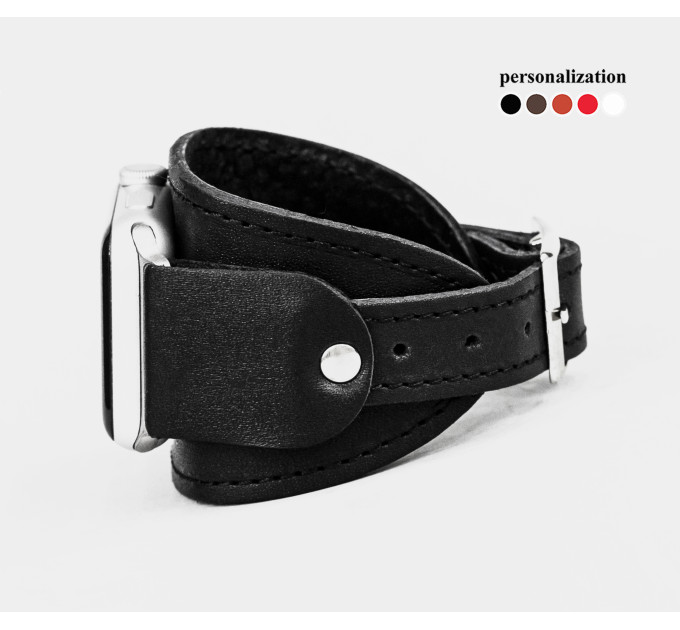 Leather cuff band compatible with Apple watch 38mm 40mm 41mm 42mm 44mm 45mm 49mm, Handmade UA code 1530st